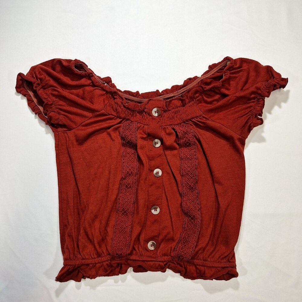 TAHARI Girls Off-Shoulder Blouse Red Lace Ruffle